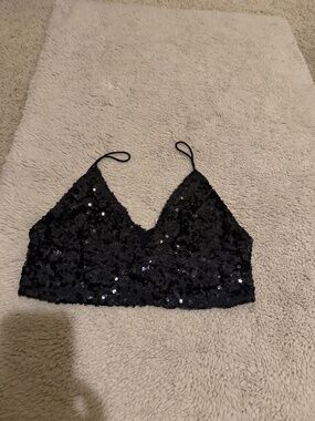 Intimately Free People Black sequin Crop Top Bralette Size Medium